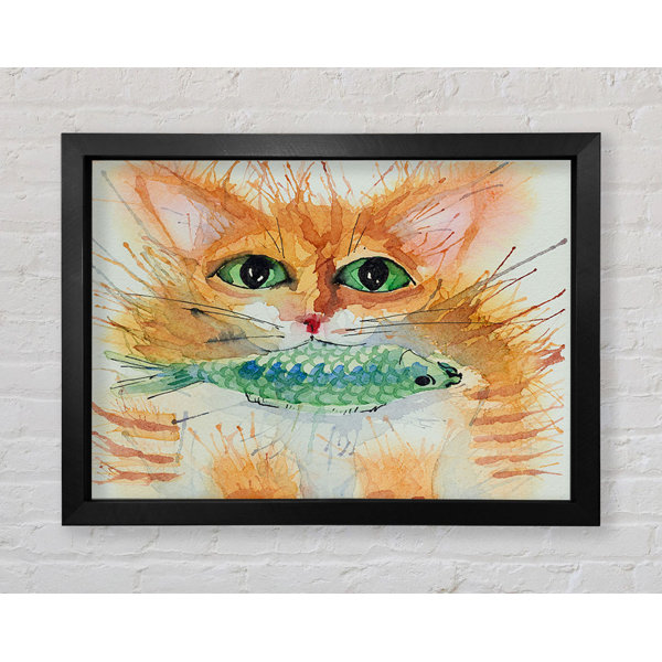 Rosalind Wheeler Aquarell Katze Mit Fisch Druck Wayfair De